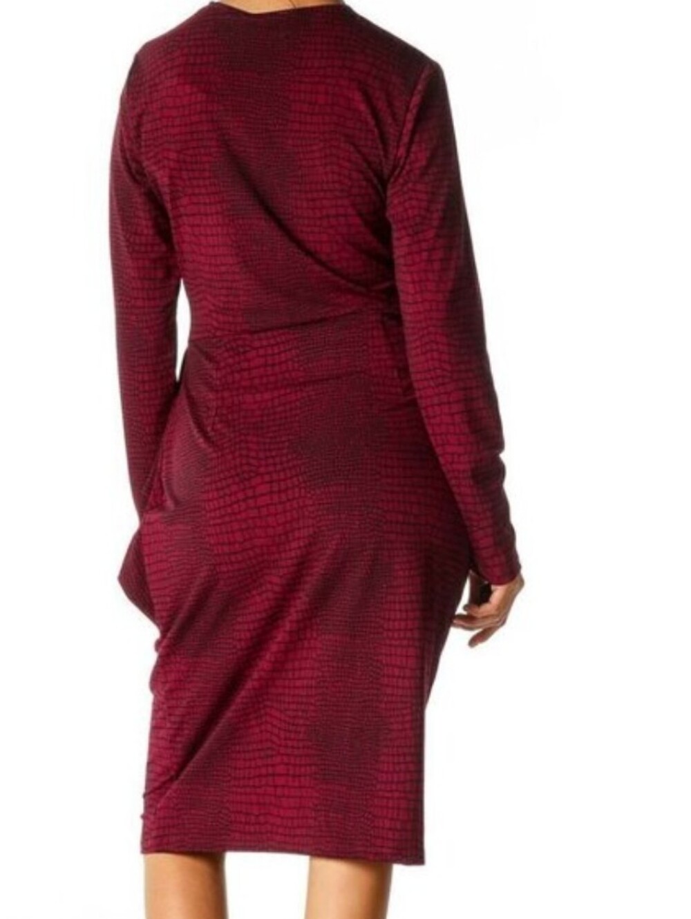 Anthropologie Cranberry Red Animal Print Faux Wrap Draped Midi Cocktail Dress - Picture 3 of 10
